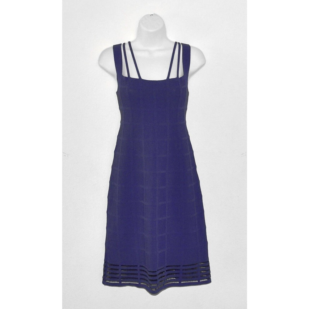 A7 Auth D. EXTERIOR Blue Viscose Blend Check Pattern Knit Sleeveless Dress Sz S